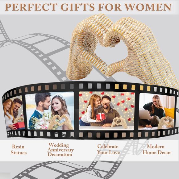 Gold Heart Hands Sculpture Room Decor Living Bedroom Bookshelf Gift for Mom Dad - Picture 7 of 7